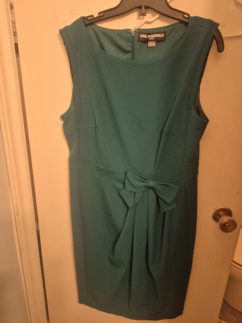 Karl Lagerfeld Forest Green Bow-Front Sheath Dress